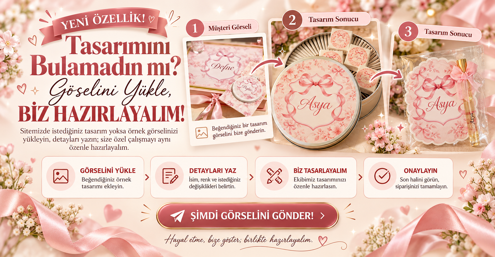 Tasarımını bulamadın mı? Görselini yükle, biz hazırlayalım.